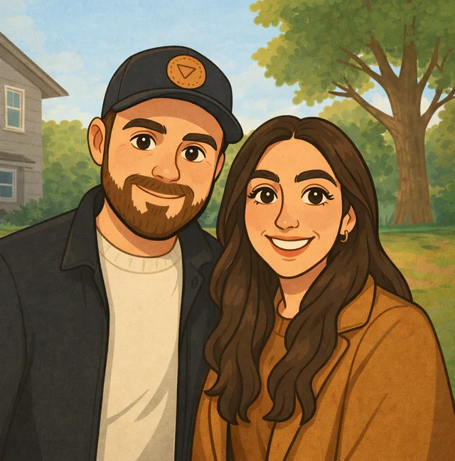 Illustrated portrait of Joshua and Miranda, the team behind Simply On Brand